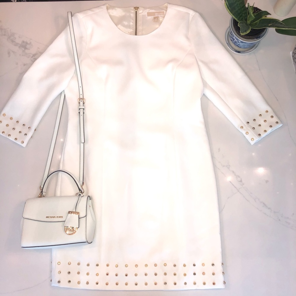 NWT Michael Kors gold studded cream dress
